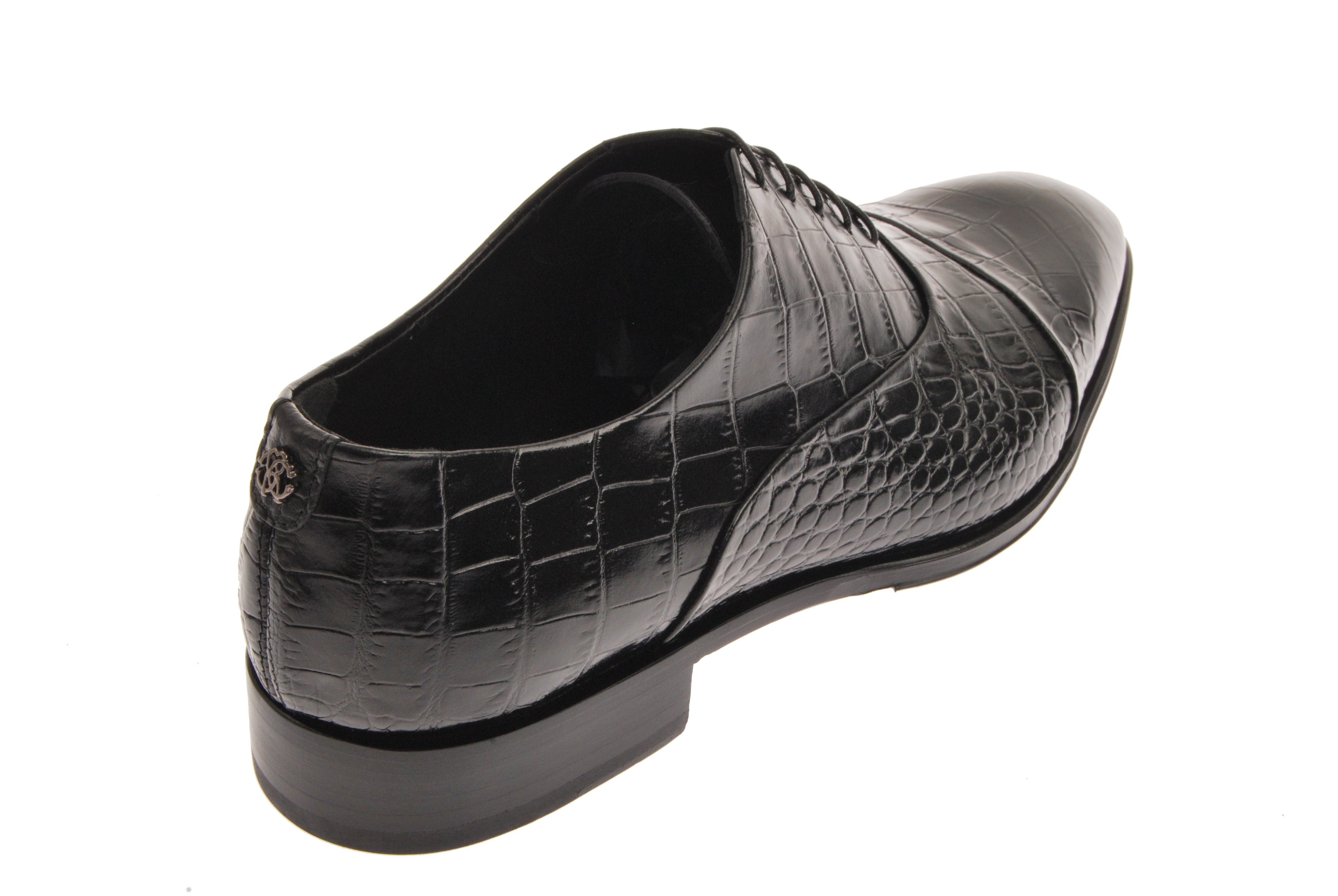  Black Crocodile Embossed Lace Up Shoe - Black Croc - Bonton