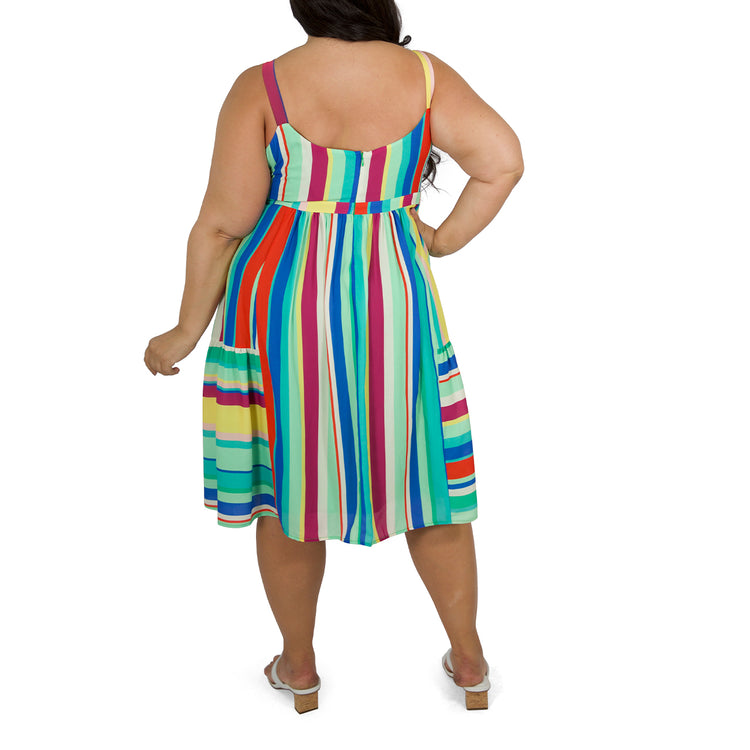 Plus Size Stripe Flounce Midi Dress