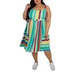 Plus Size Stripe Flounce Midi Dress
