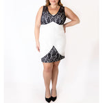 Plus Size V Neck Lace Sheath Dress With Lace Hem