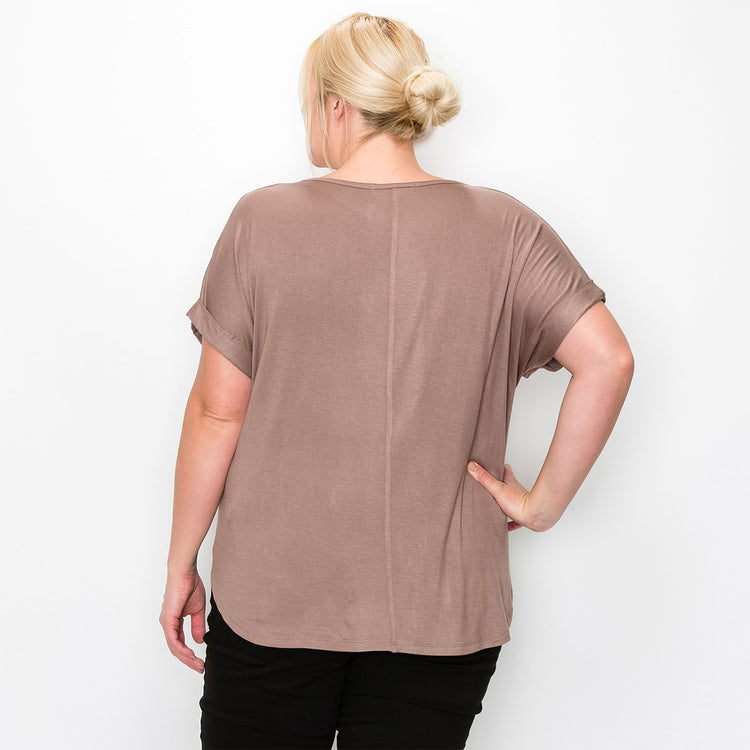 Plus Size V-Neck Rolled Sleeves T-shirt