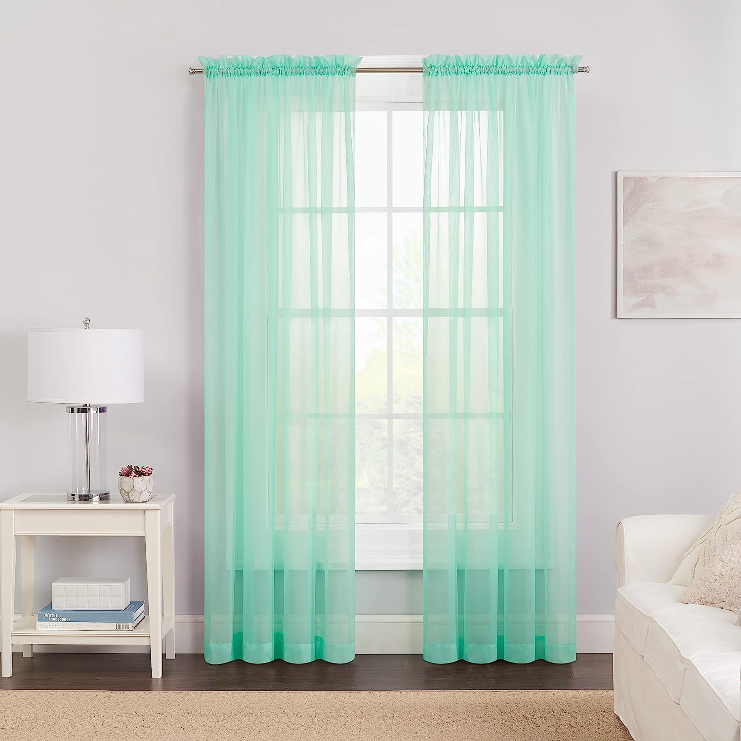  Pairs to Go Victoria Voile Sheer Rod Pocket Panel Pair - Turquoise - Bonton