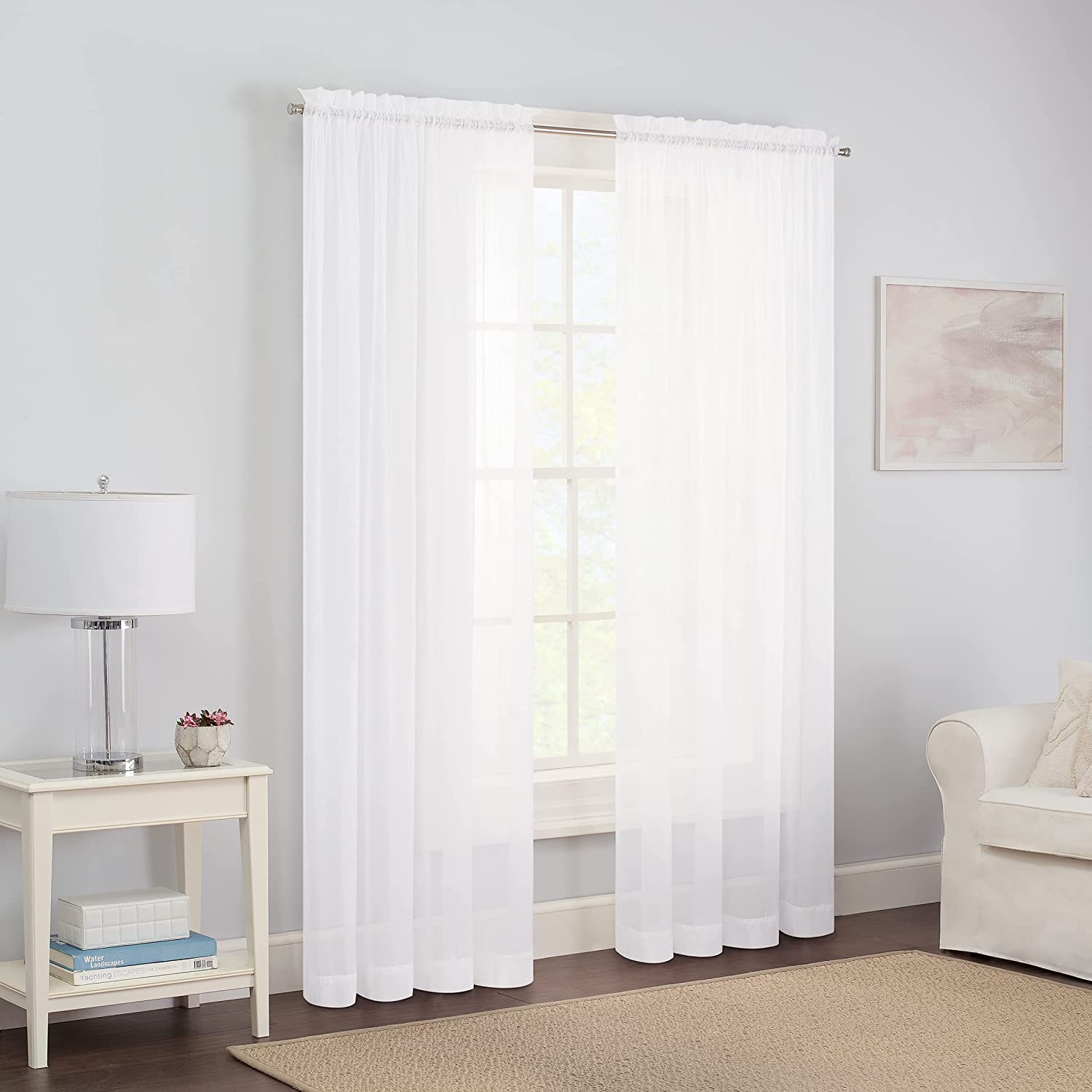  Pairs to Go Victoria Voile Sheer Rod Pocket Panel Pair - White - Bonton