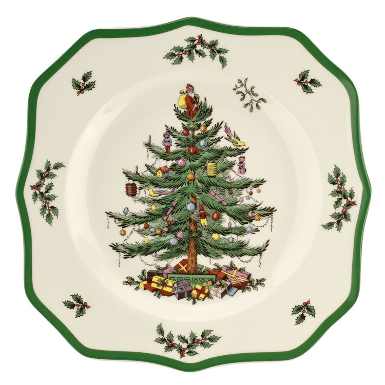 Christmas Tree Square Scalloped Dinner Plate Set of 4