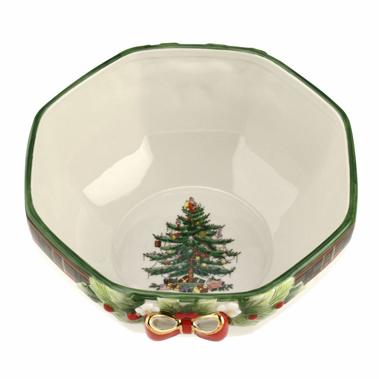 Christmas Tree Tartan Figural Octagonal Bowl