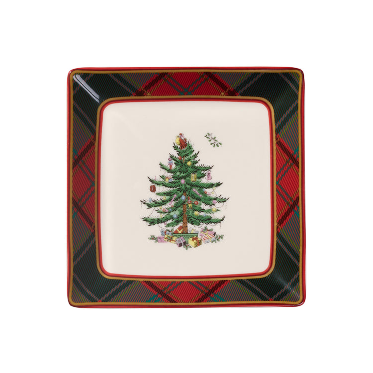 Christmas Tree Tartan Tidbit Plates Set of 4