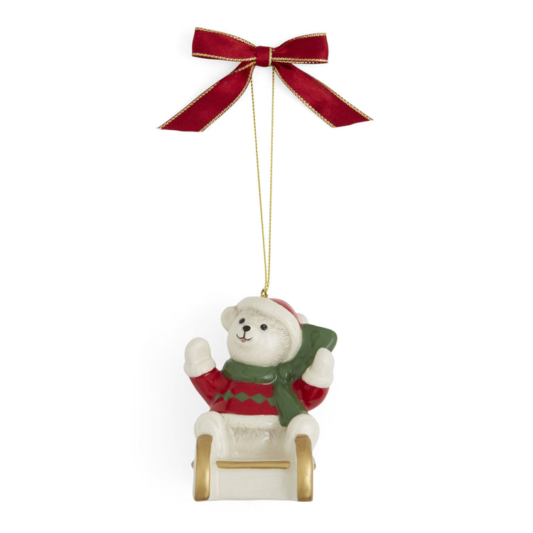 Christmas Tree Teddy on Sleigh Ornament