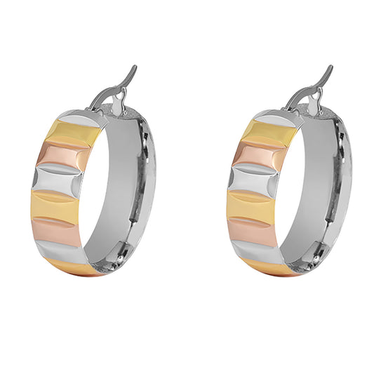 Tri-Colored Pattern Round Hoop Earrings