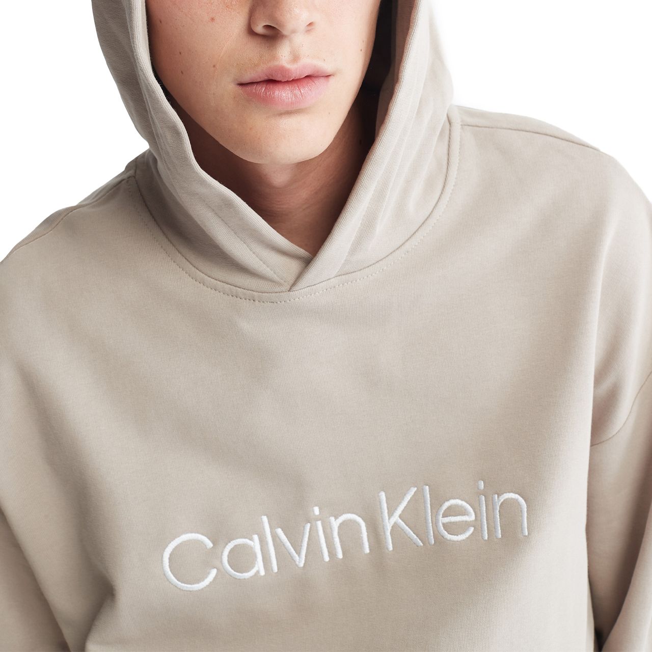  Calvin Klein Long Sleeves Standard Logo Terry - Brilliant White - Bonton