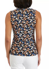 Plus Size Printed ITY Triple Pleat Sleeveless Blouse