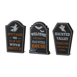 Set of 3 7"H Halloween Wooden Tombstone Table Sign