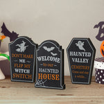 Set of 3 7"H Halloween Wooden Tombstone Table Sign