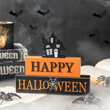 9.5"L Happy Halloween Wooden Haunted House Block Sign