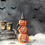 14.25"H Halloween Lighted Stacked Resin Pumpkin Table Decor