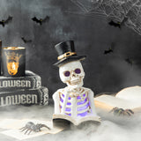 10.25"H Halloween Lighted Resin Skull Reading Book Table Decor