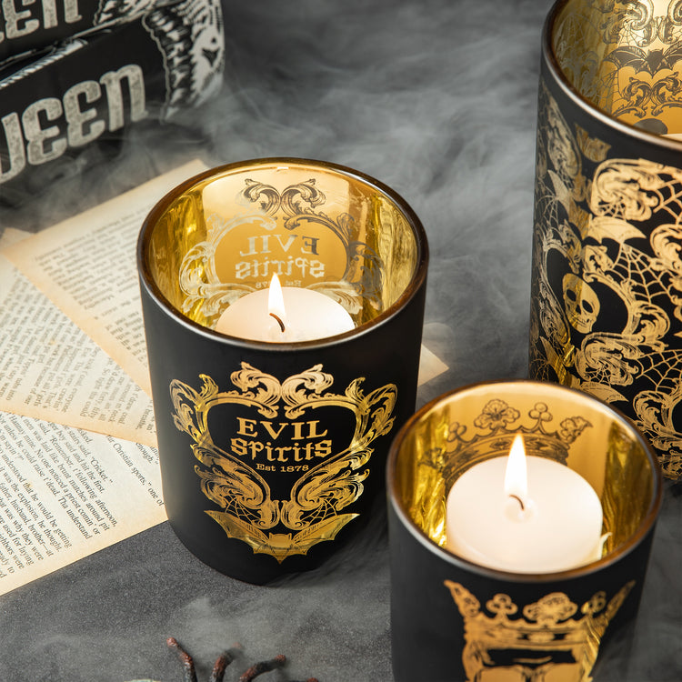 Set of 3 Halloween Glass Votive/Pillar Candle Holders