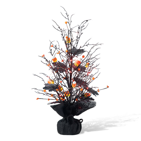 21"H Lighted Halloween Candy Corn Berries Table Tree