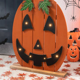 30"H Lighted Wooden Pumpkin Porch Decor