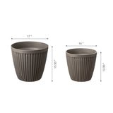 Set of 2 Eco-Friendly Oversized Faux Concrete Round Fluted Planters