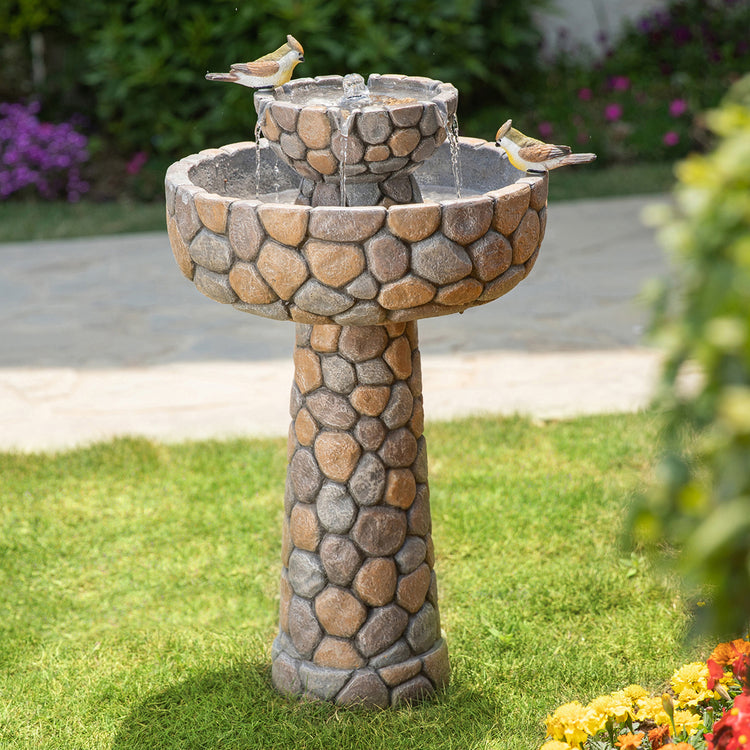 Outdoor 2-Tiered Birdbath Fountain