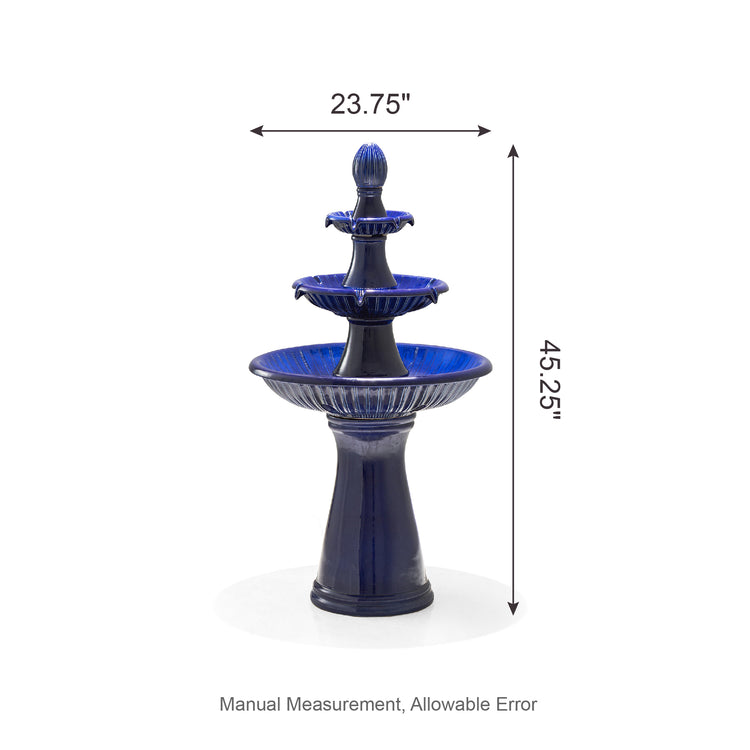 Oversized 3-Tier Ceramic Outdoor Fountain with LED Light