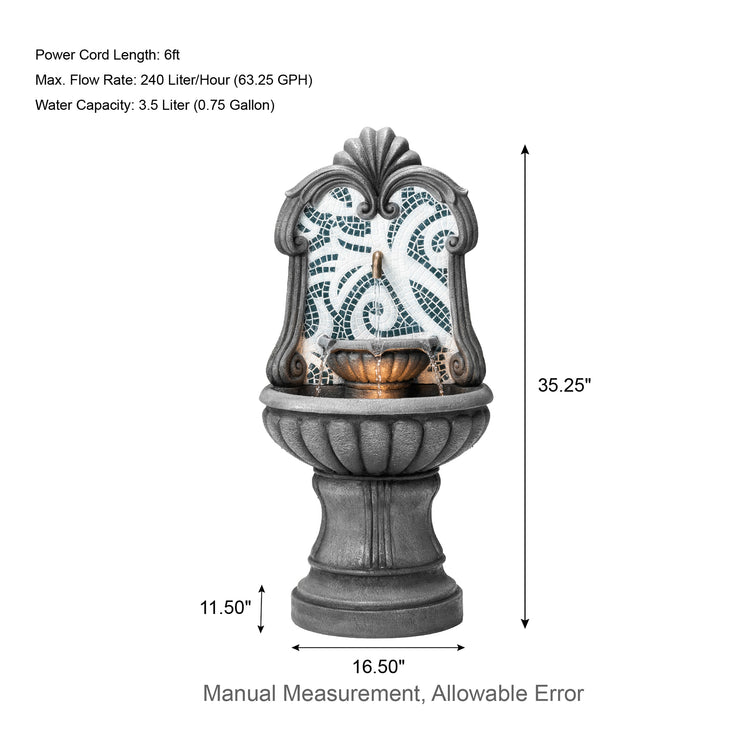 3-Tier Faux Mosaic Pedestal Fountain with LED Light