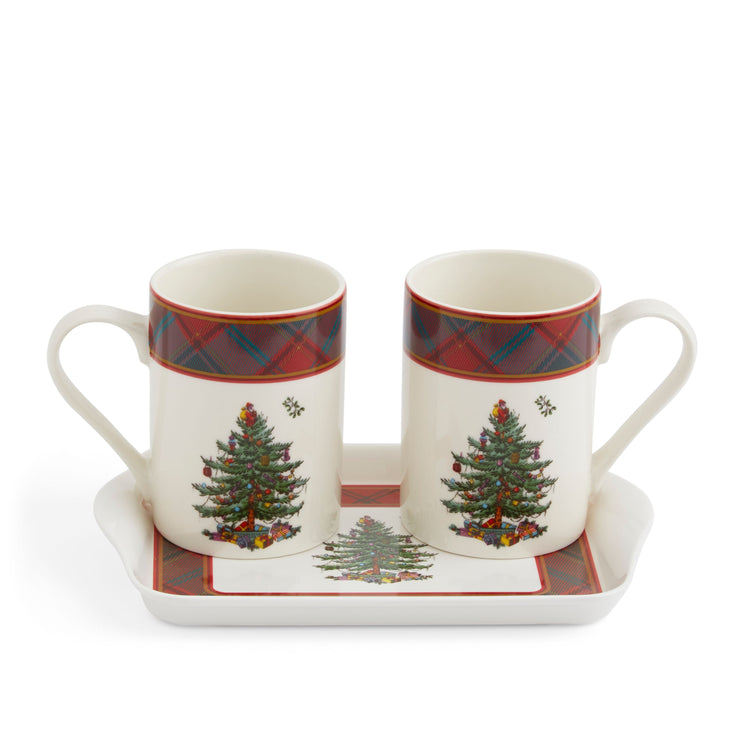 Christmas Tree Tartan Mug & Tray 3 Piece Set