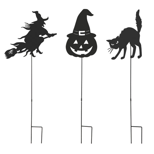 36"H Set of 3 Halloween Metal Silhouette Yard Stake or Hanging Decor (KD, Two function)