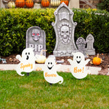 15"H Set of 3 Halloween Wooden Ghost Yard Stake