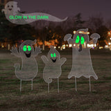 40"H Set of 3 Halloween Metal Mesh Glow in Dark Ghost Family Yard Stake