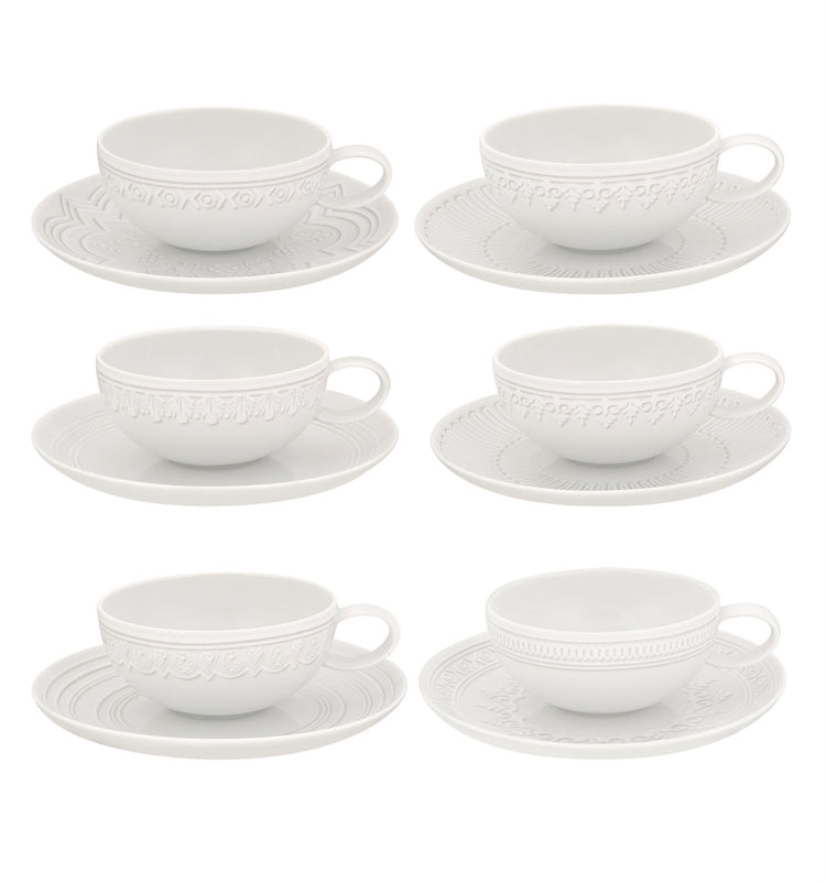 Ornament Tea Cups & Saucers Set of 6