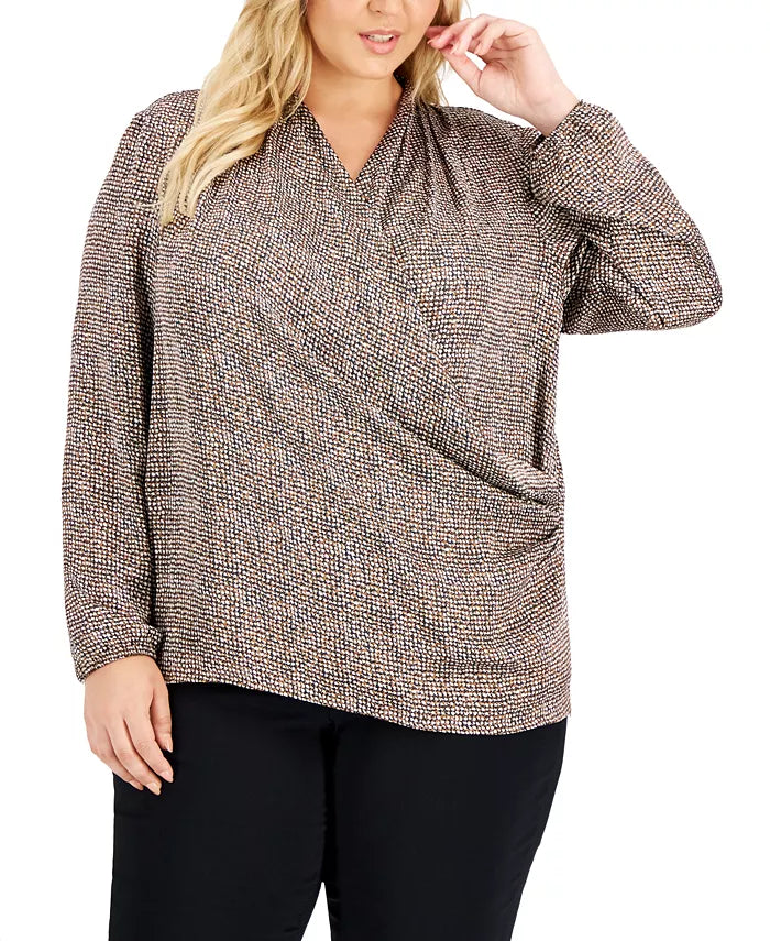  Anne Klein Plus Size Wrap Blouse - Vicuna Combo - Bonton