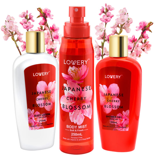 Lovery Japanese Cherry Blossom Bath and Body Travel Set, 3 Pieces