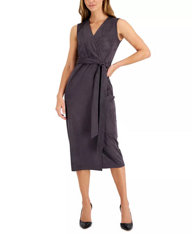 Anne Klein Women's Sleeveless Faux-Suede Wrap Dress - Night Fal Bonton Anne Klein Women's Sleeveless Faux-Suede Wrap Dress - Night Fal Bonton