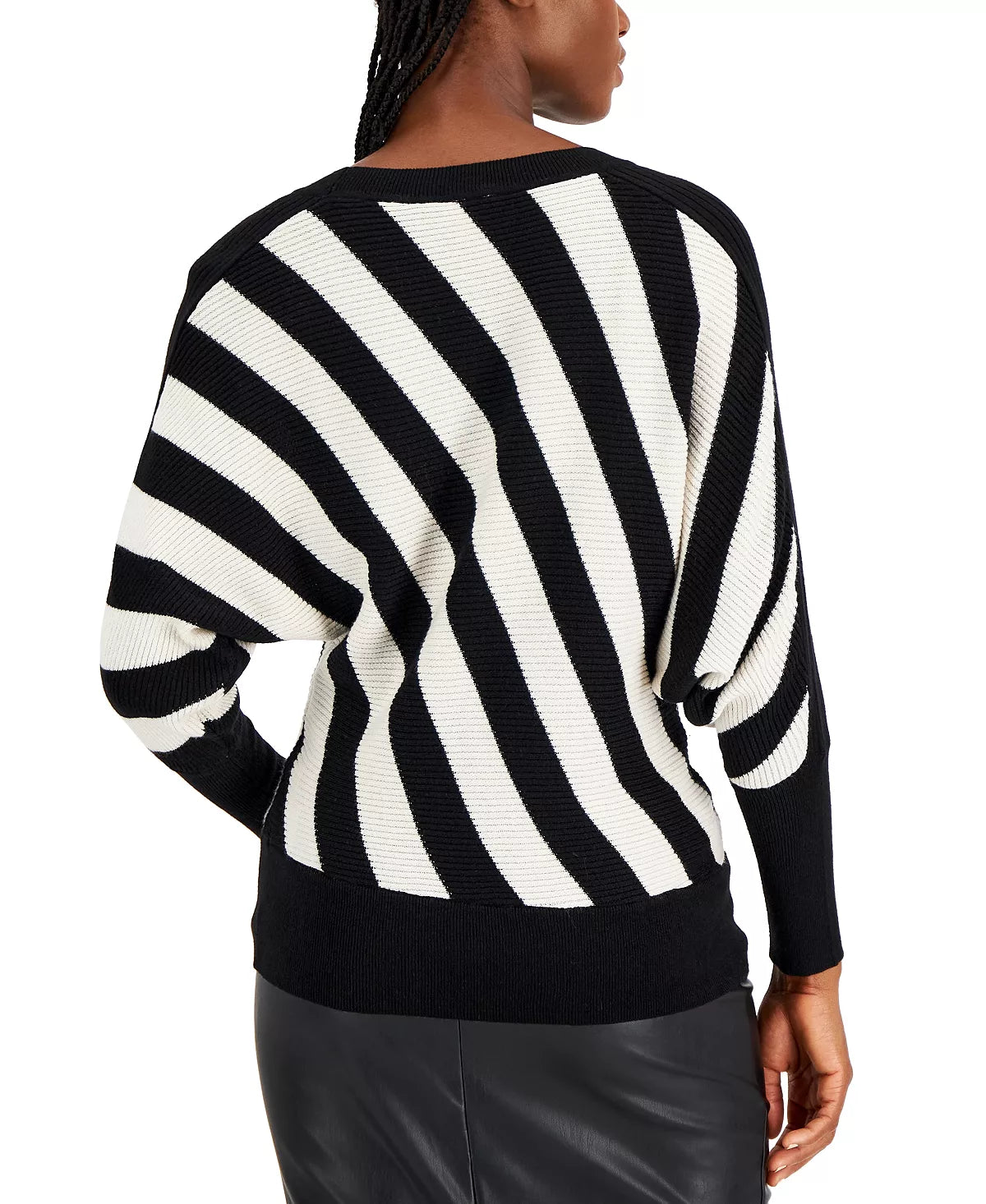  Anne Klein Diagonal Stripe Dolman Sleeve Crew Neck - Anne Black/ Anne White - Bonton