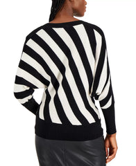 Diagonal Stripe Dolman Sleeve Crew Neck