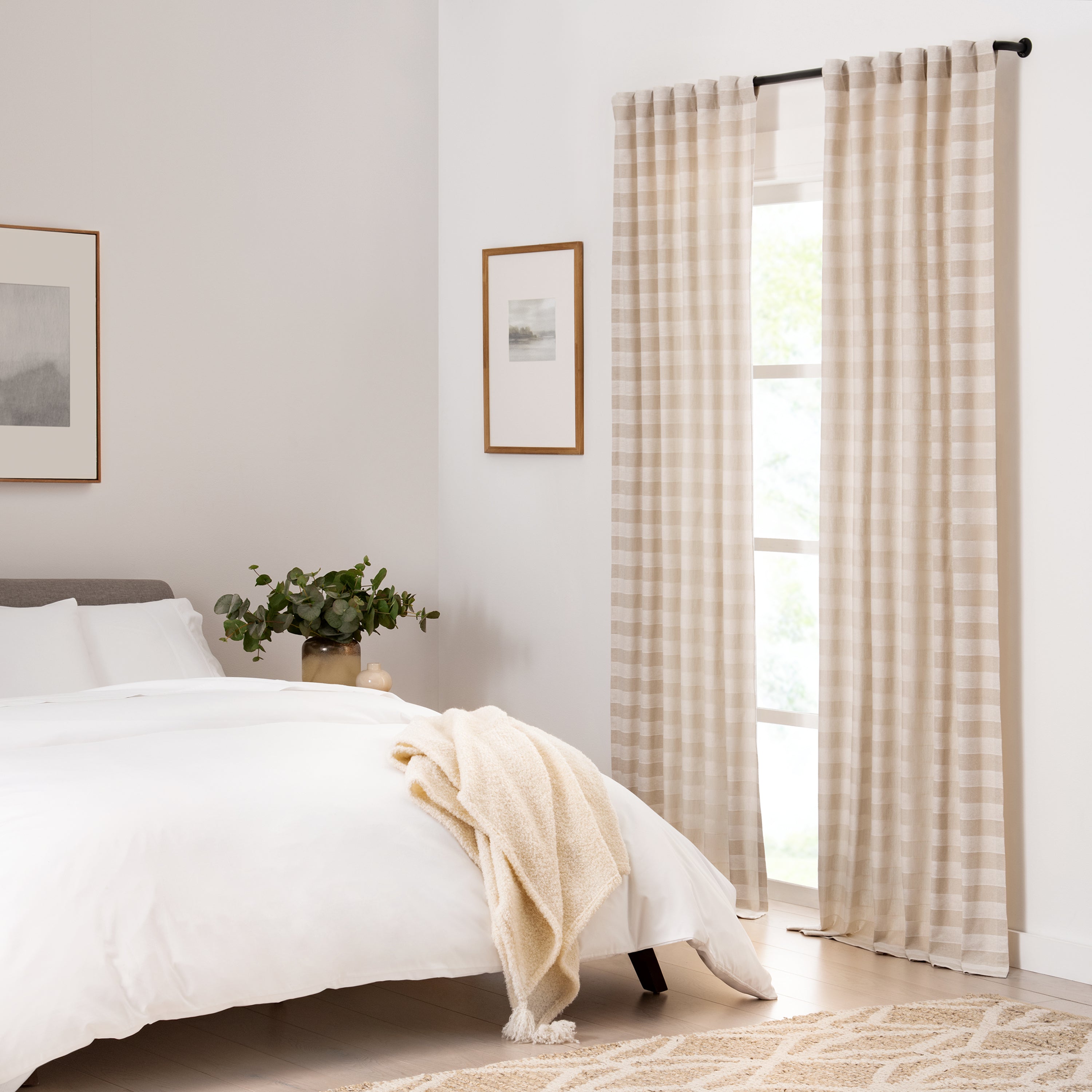  Tavia Horizontal Stripe Rod Pocket Sheer Curtain Panel Linen - Linen - Bonton