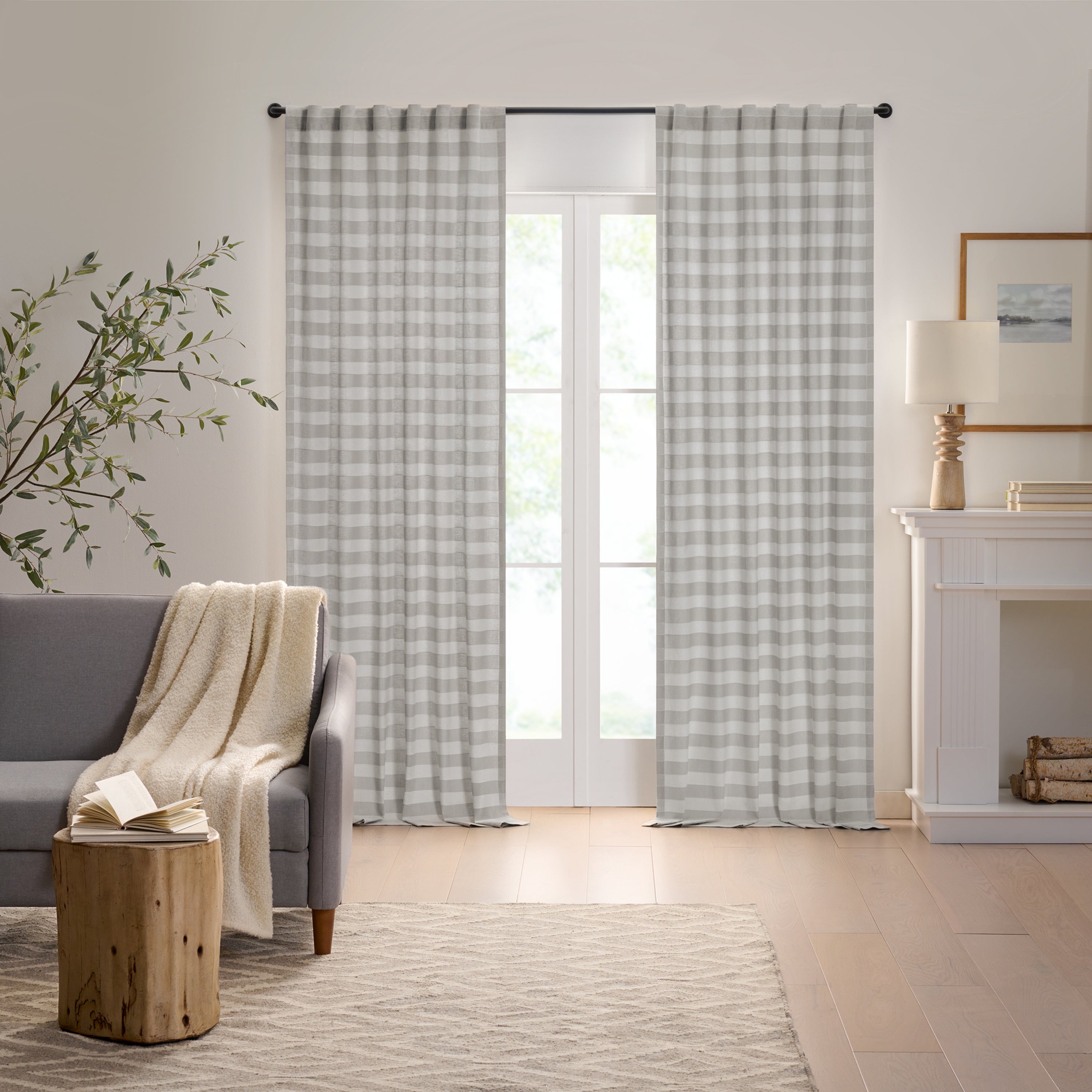  Tavia Horizontal Stripe Rod Pocket Sheer Curtain Panel Dark Grey - Dark Grey - Bonton