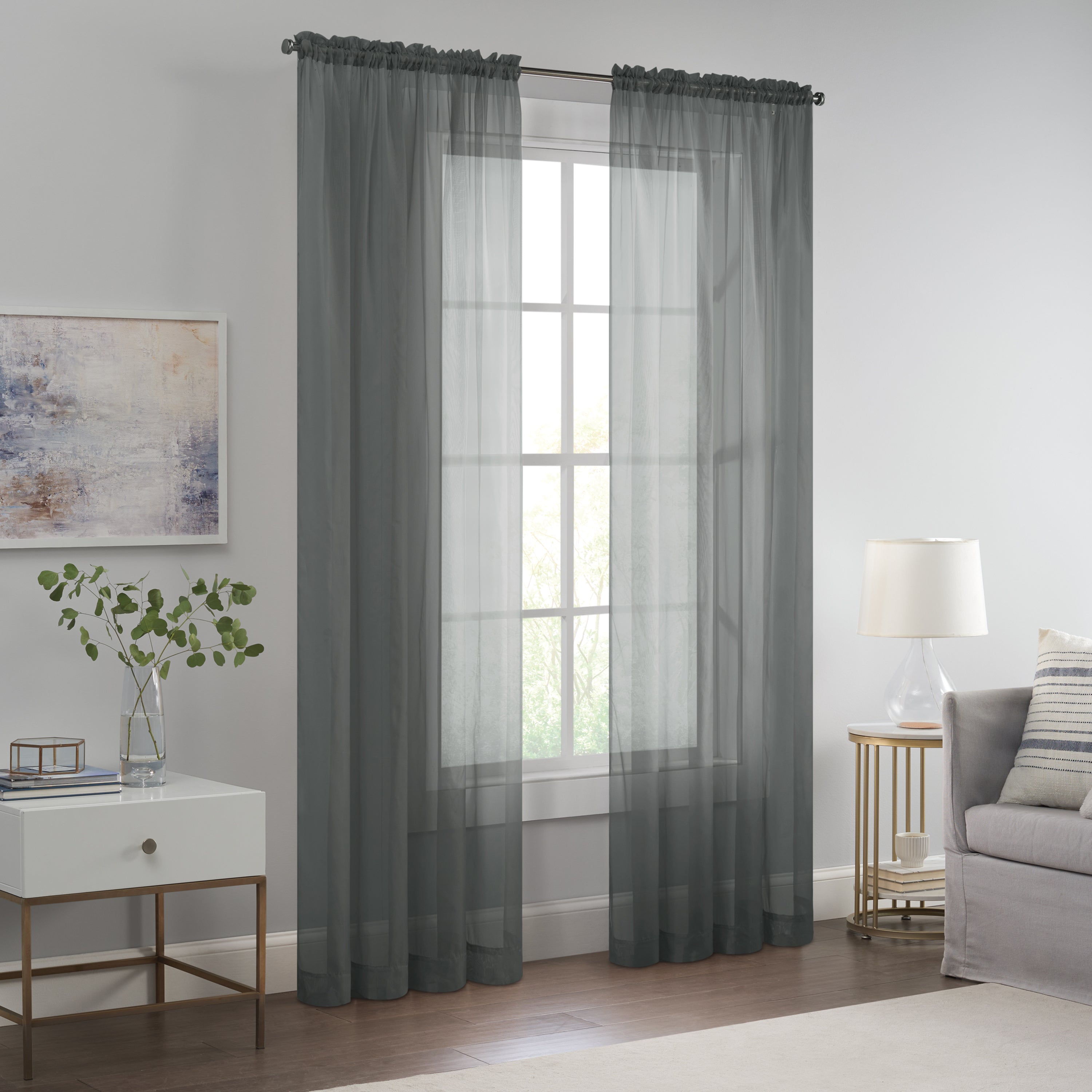  Eclipse Livia Sheer Rod Pocket Curtain Panel - Ivory - Bonton