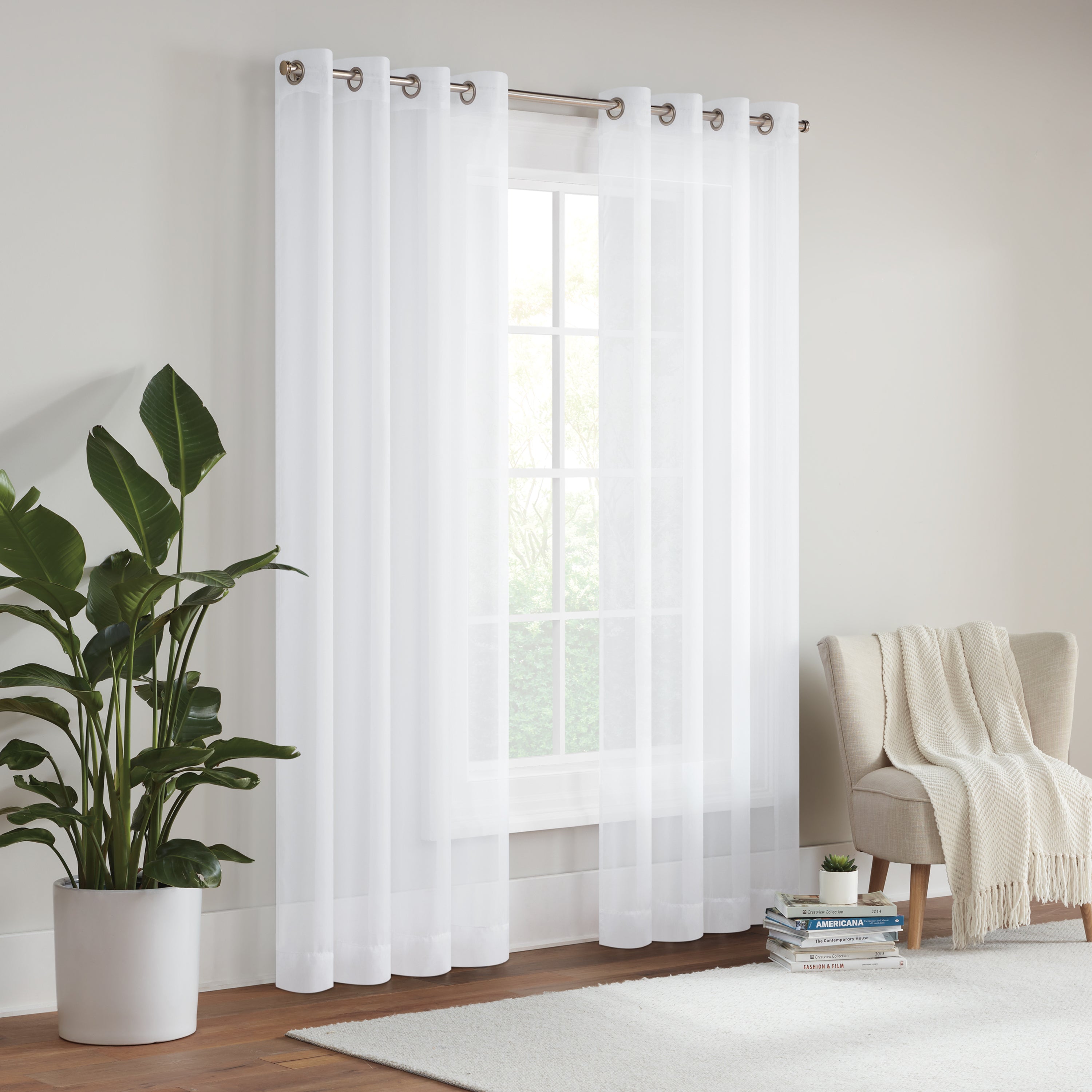  Eclipse Livia Sheer Rod Grommet Curtain Panel - Grey - Bonton