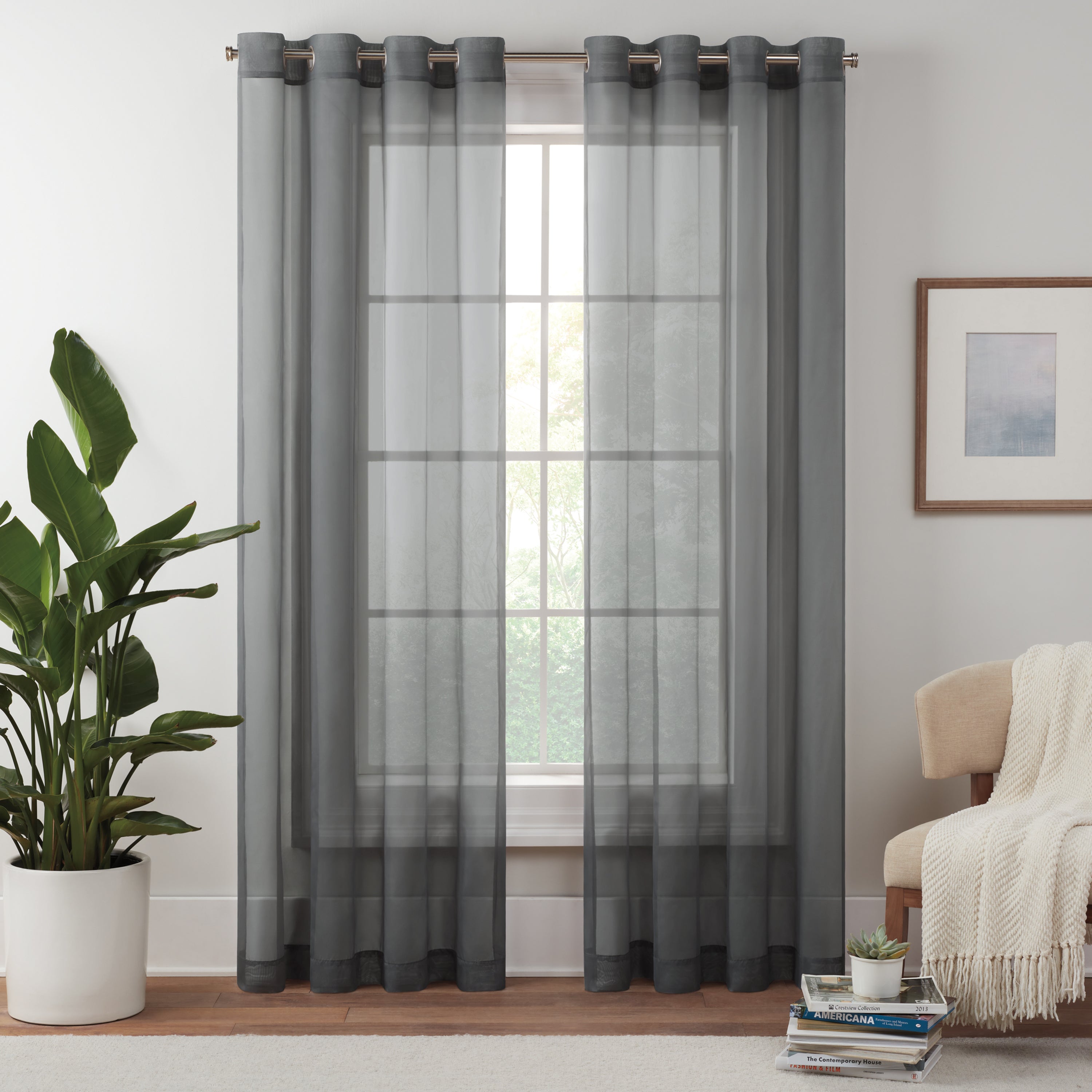  Eclipse Livia Sheer Rod Grommet Curtain Panel - Grey - Bonton