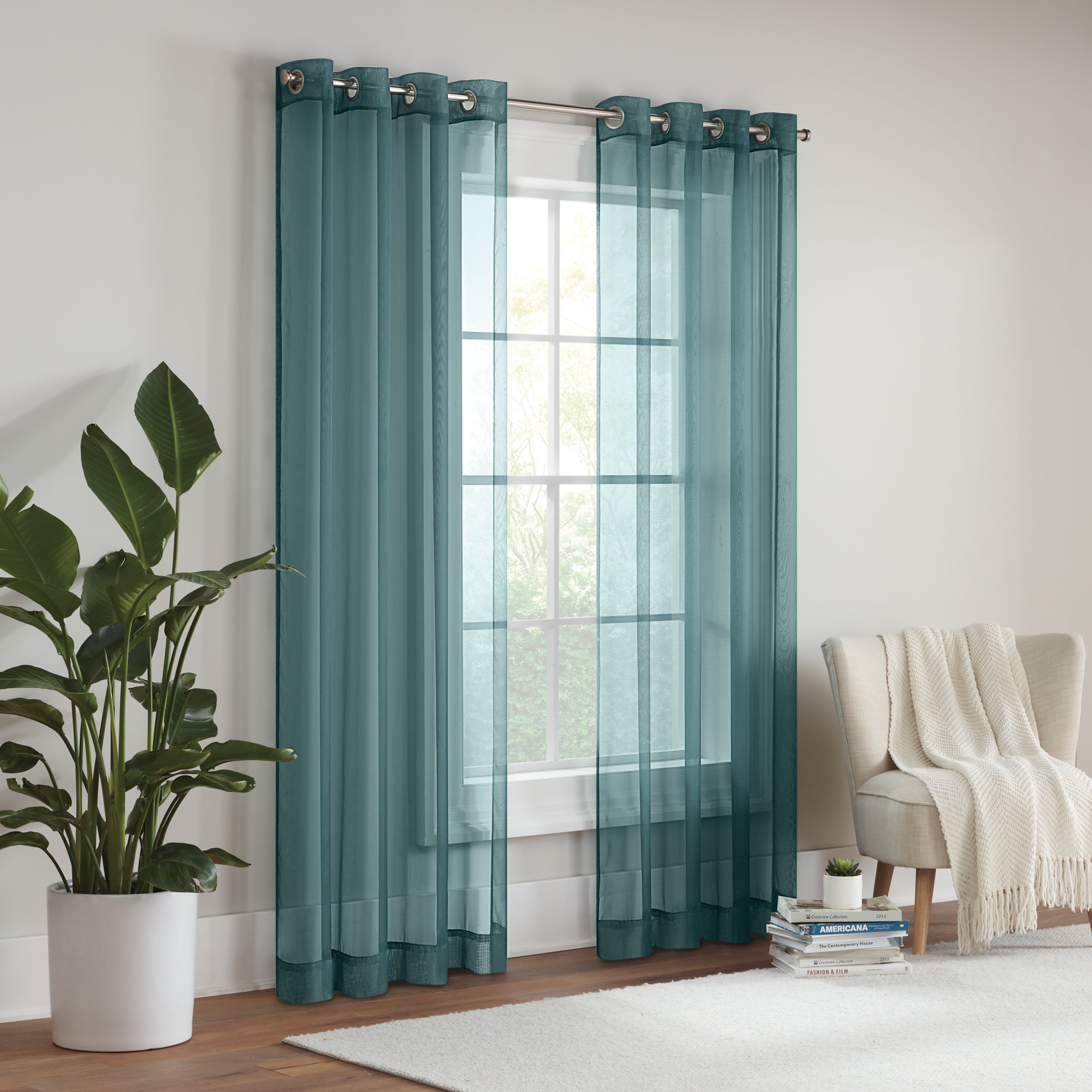  Eclipse Livia Sheer Rod Grommet Curtain Panel - Teal - Bonton