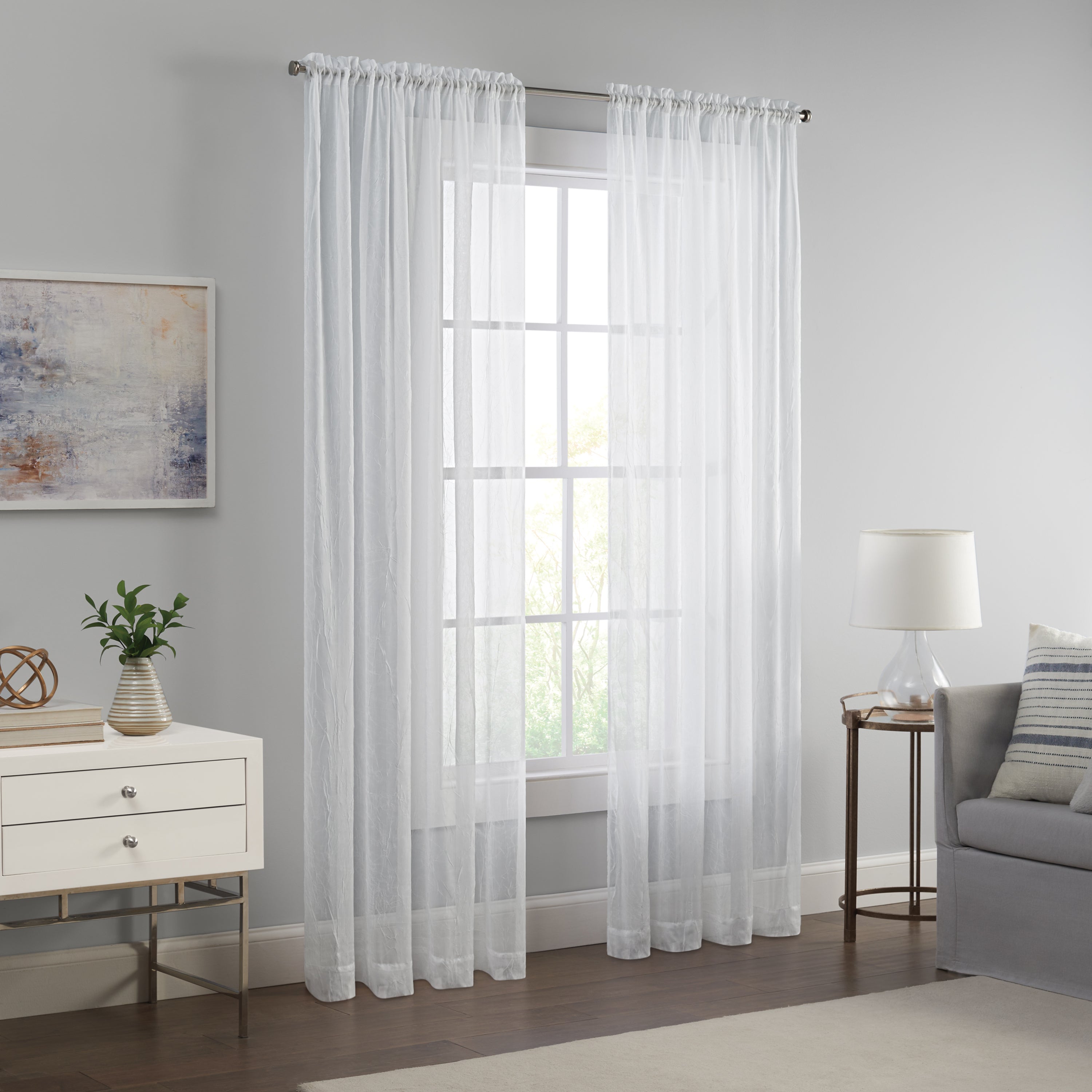  Eclipse Emina Crushed Sheer Voil Rod Pocket Curtain Panel - White - Bonton