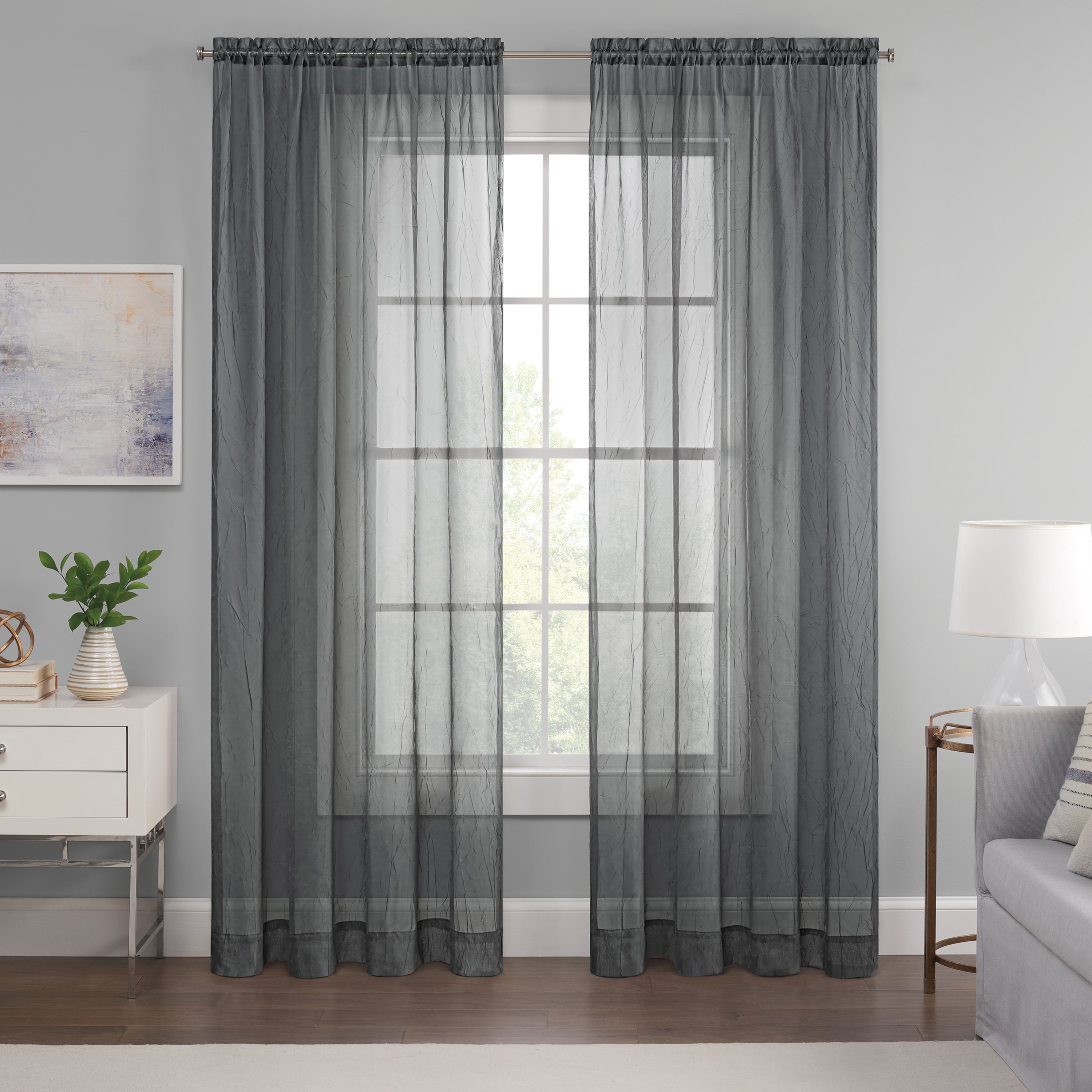  Eclipse Emina Crushed Sheer Voil Rod Pocket Curtain Panel - Navy - Bonton