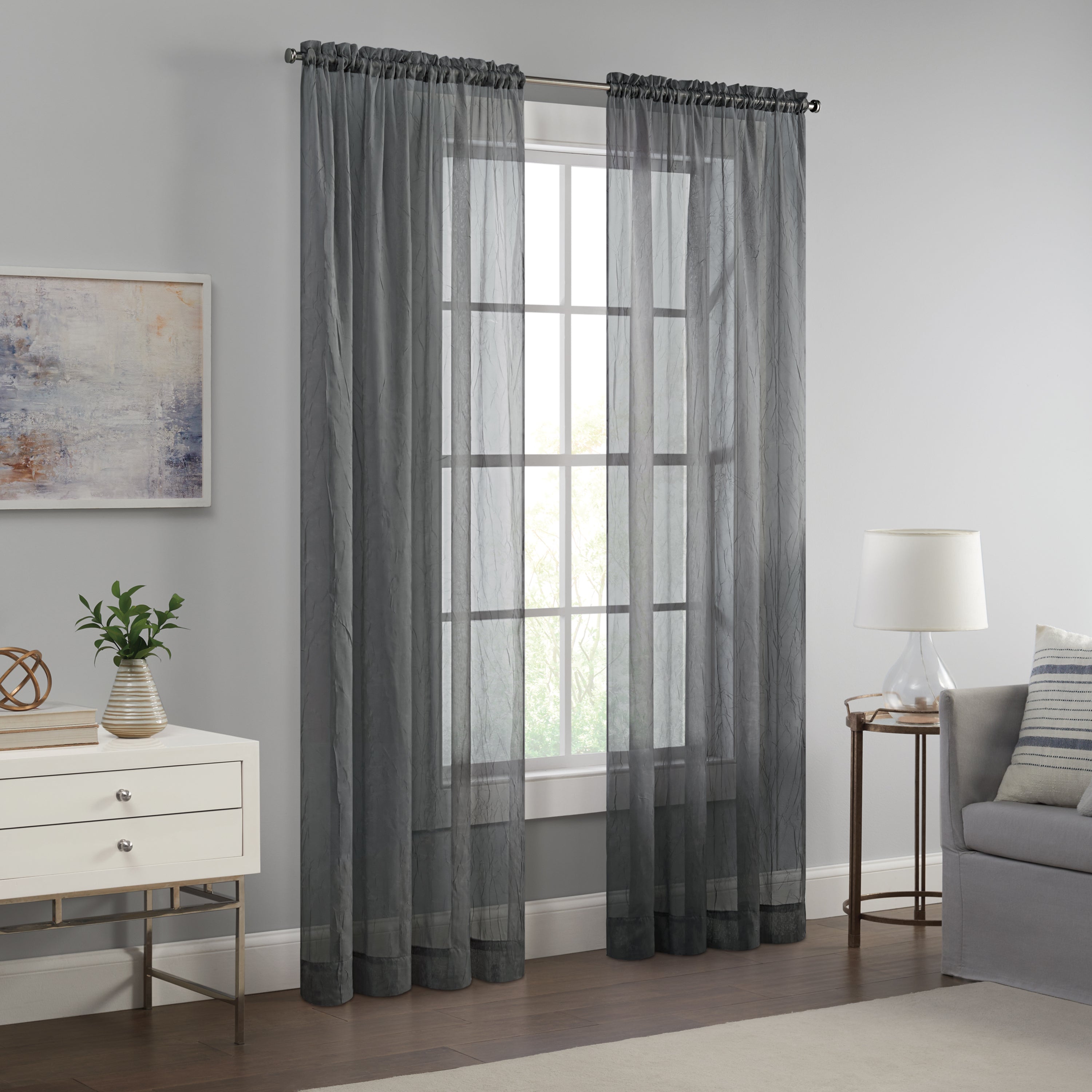  Eclipse Emina Crushed Sheer Voil Rod Pocket Curtain Panel - Ivory - Bonton