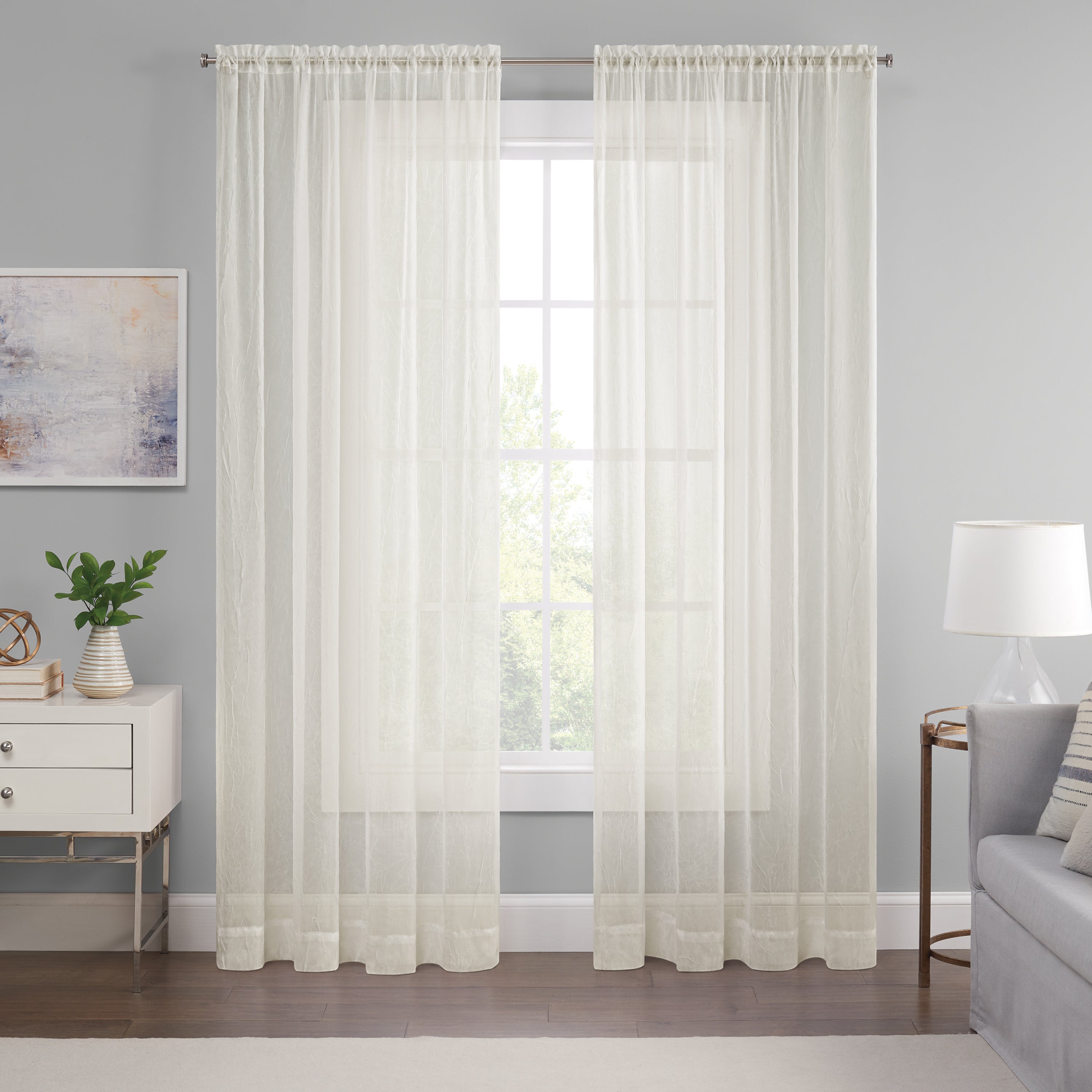  Eclipse Emina Crushed Sheer Voil Rod Pocket Curtain Panel - Grey - Bonton