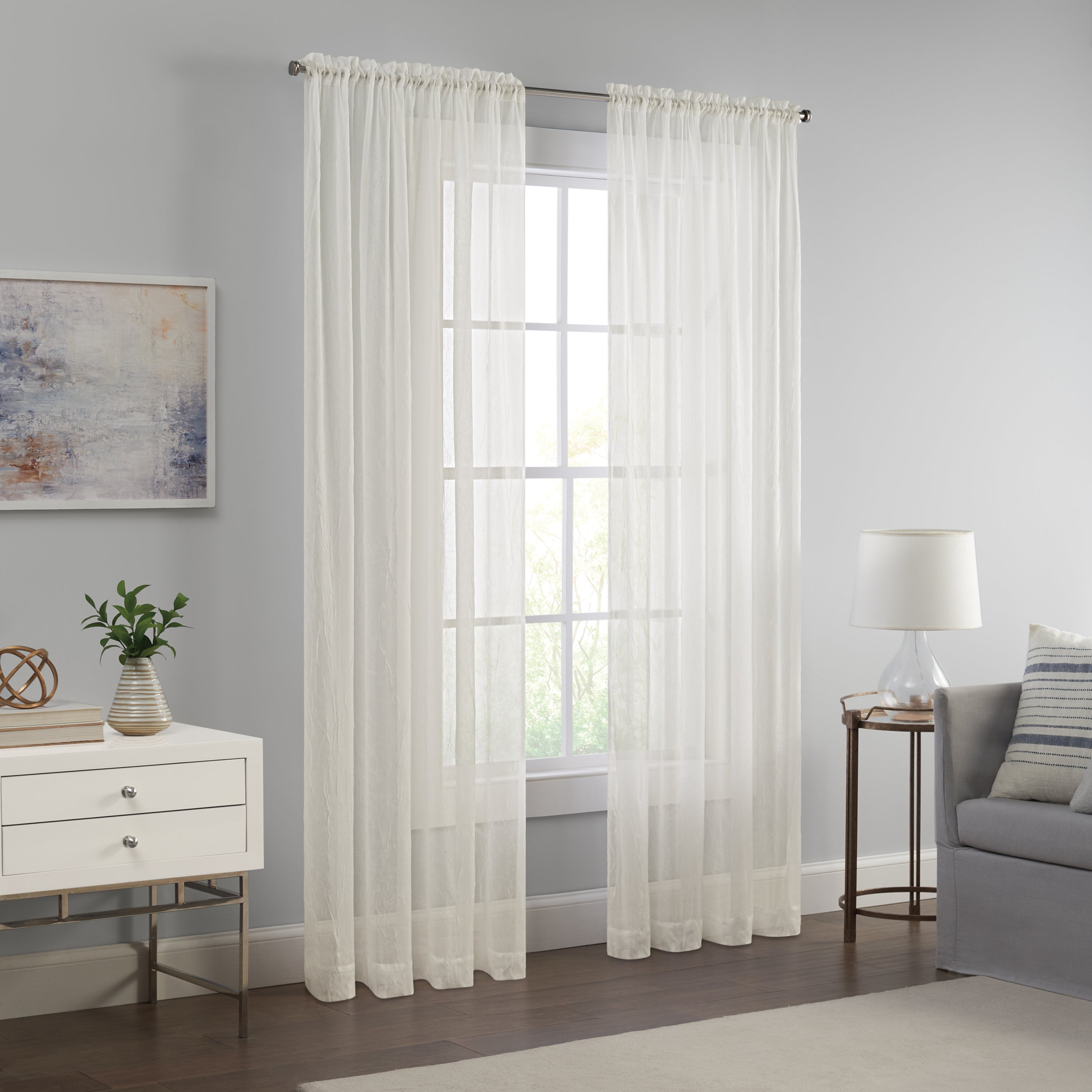  Eclipse Emina Crushed Sheer Voil Rod Pocket Curtain Panel - Ivory - Bonton