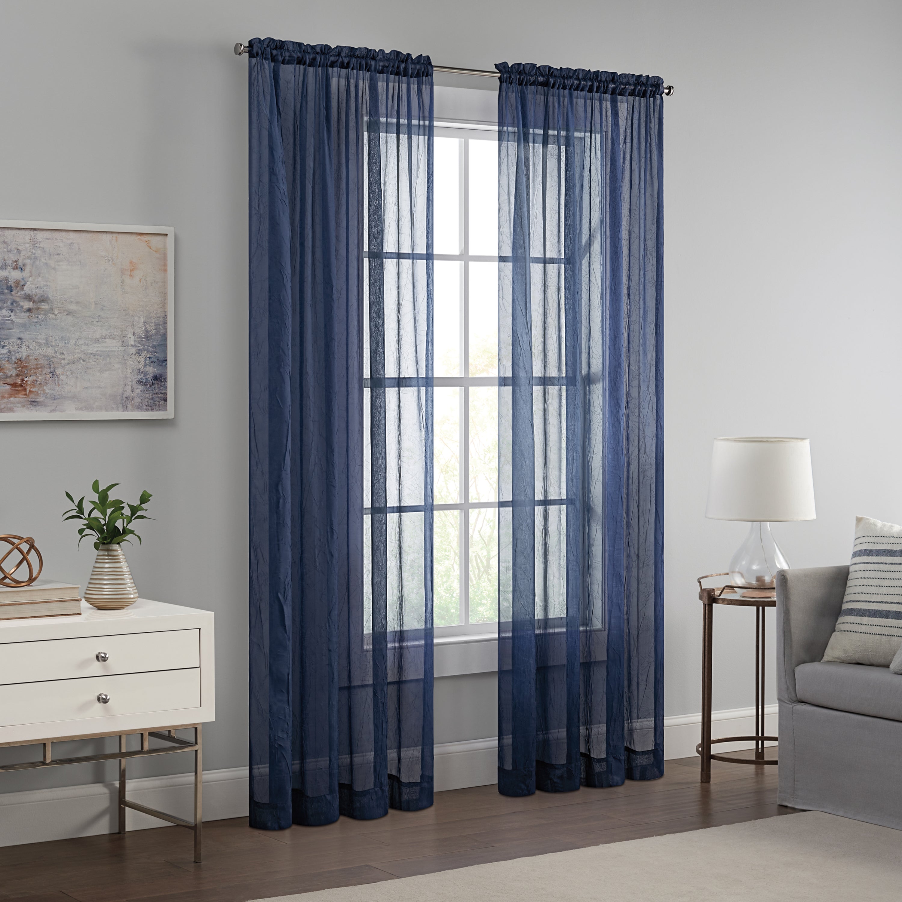  Eclipse Emina Crushed Sheer Voil Rod Pocket Curtain Panel - Navy - Bonton