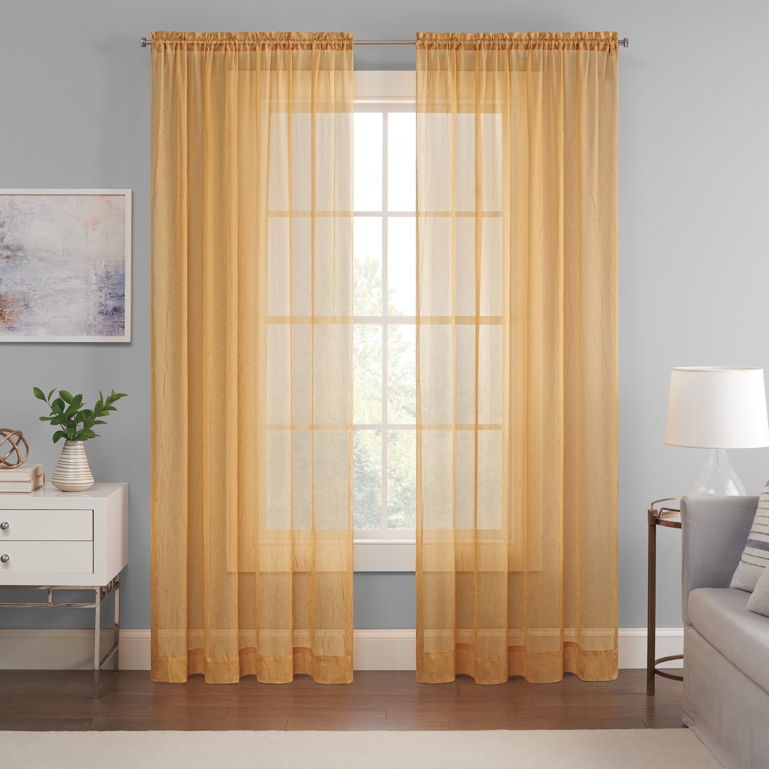  Eclipse Emina Crushed Sheer Voil Rod Pocket Curtain Panel - Gold - Bonton