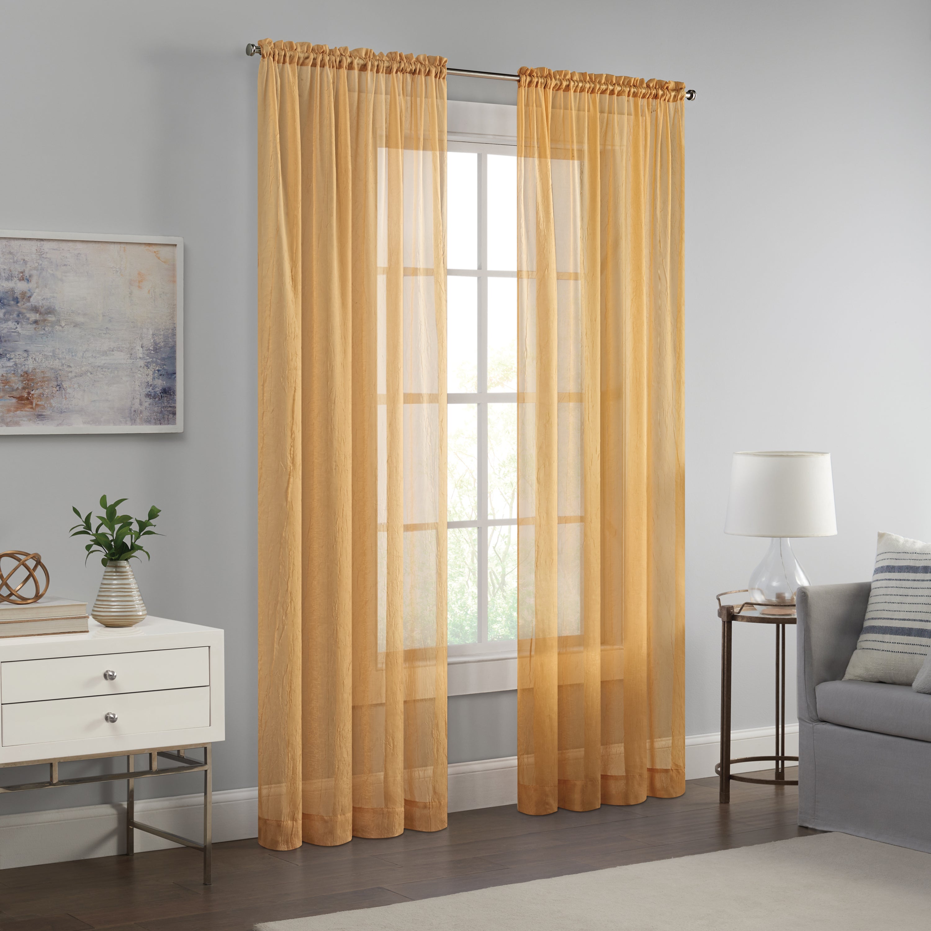  Eclipse Emina Crushed Sheer Voil Rod Pocket Curtain Panel - White - Bonton